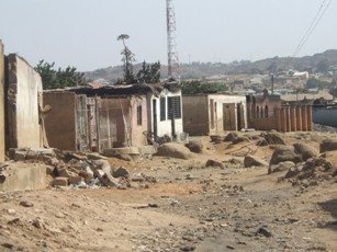 Destroyed homes on one street in Jos